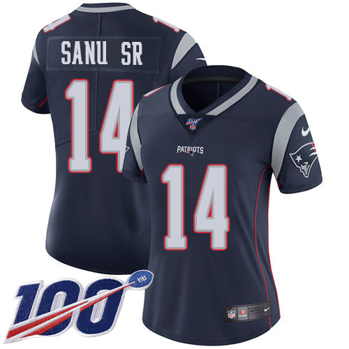 Nike Patriots #14 Mohamed Sanu Sr Navy Blue Team Color Women's Stitched NFL 100th Season Vapor Limited Jersey Nike Patriots #14 Mohamed Sanu Sr Navy Blue Team Color Women's Stitched NFL 100th Season Vapor Limited Jersey