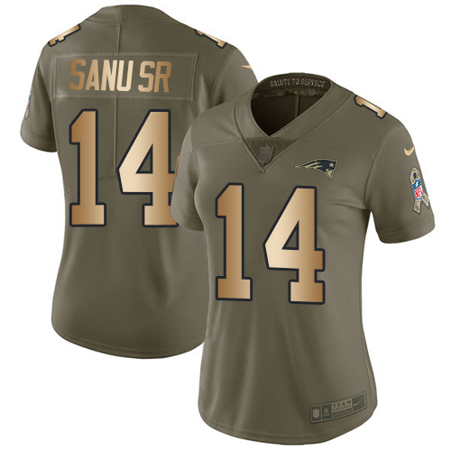 Nike Patriots #14 Mohamed Sanu Sr Olive/Gold Women's Stitched NFL Limited 2017 Salute to Service Jersey Nike Patriots #14 Mohamed Sanu Sr Olive/Gold Women's Stitched NFL Limited 2017 Salute to Service Jersey