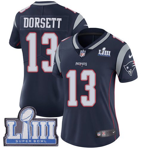 Nike Patriots #13 Phillip Dorsett Navy Blue Team Color Super Bowl LIII Bound Women's Stitched NFL Vapor Untouchable Limited Jersey Nike Patriots #13 Phillip Dorsett Navy Blue Team Color Super Bowl LIII Bound Women's Stitched NFL Vapor Untouchable Limited Jersey