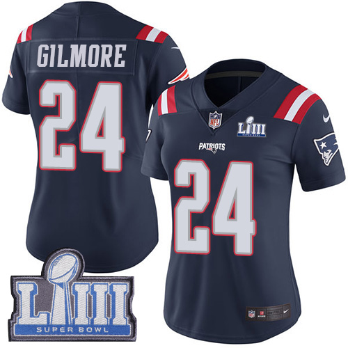 Nike Patriots #24 Stephon Gilmore Navy Blue Super Bowl LIII Bound Women's Stitched NFL Limited Rush Jersey Nike Patriots #24 Stephon Gilmore Navy Blue Super Bowl LIII Bound Women's Stitched NFL Limited Rush Jersey