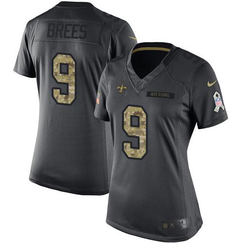 Nike Saints #9 Drew Brees Black Women's Stitched NFL Limited 2016 Salute to Service Jersey Nike Saints #9 Drew Brees Black Women's Stitched NFL Limited 2016 Salute to Service Jersey