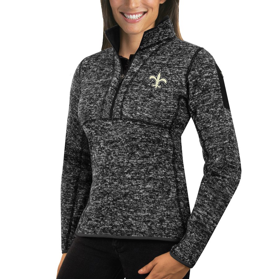 New Orleans Saints Antigua Women's Fortune Half-Zip Sweater Heather Black New Orleans Saints Antigua Women's Fortune Half-Zip Sweater Heather Black