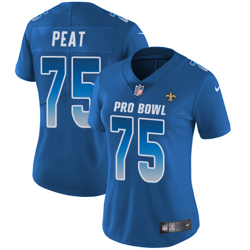 Nike Saints #75 Andrus Peat Royal Women's Stitched NFL Limited NFC 2019 Pro Bowl Jersey Nike Saints #75 Andrus Peat Royal Women's Stitched NFL Limited NFC 2019 Pro Bowl Jersey