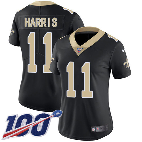Nike Saints #11 Deonte Harris Black Team Color Women's Stitched NFL 100th Season Vapor Untouchable Limited Jersey Nike Saints #11 Deonte Harris Black Team Color Women's Stitched NFL 100th Season Vapor Untouchable Limited Jersey