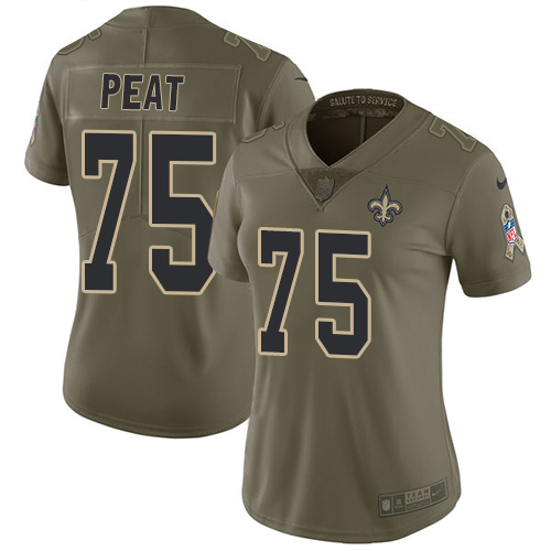 Nike Saints #75 Andrus Peat Olive Women's Stitched NFL Limited 2017 Salute to Service Jersey Nike Saints #75 Andrus Peat Olive Women's Stitched NFL Limited 2017 Salute to Service Jersey