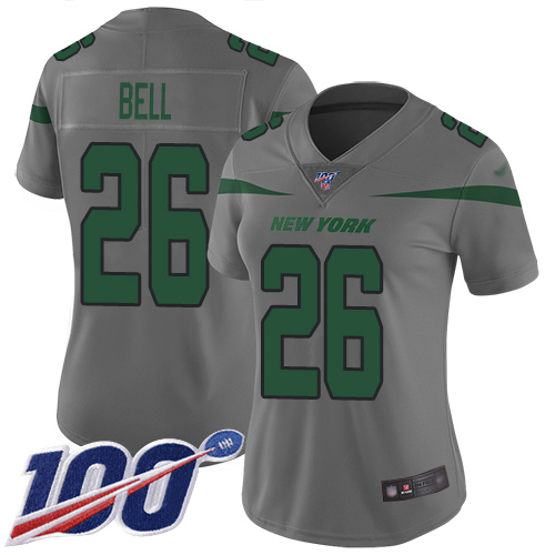 Nike Jets #26 Le'Veon Bell Gray Women's Stitched NFL Limited Inverted Legend 100th Season Jersey Nike Jets #26 Le'Veon Bell Gray Women's Stitched NFL Limited Inverted Legend 100th Season Jersey