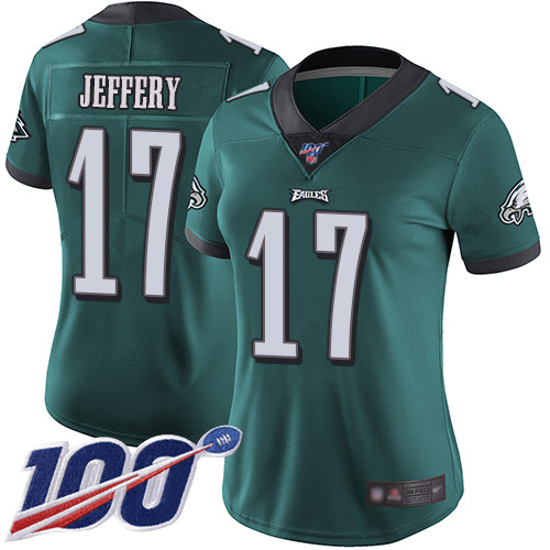 Nike Eagles #17 Alshon Jeffery Midnight Green Team Color Women's Stitched NFL 100th Season Vapor Limited Jersey Nike Eagles #17 Alshon Jeffery Midnight Green Team Color Women's Stitched NFL 100th Season Vapor Limited Jersey