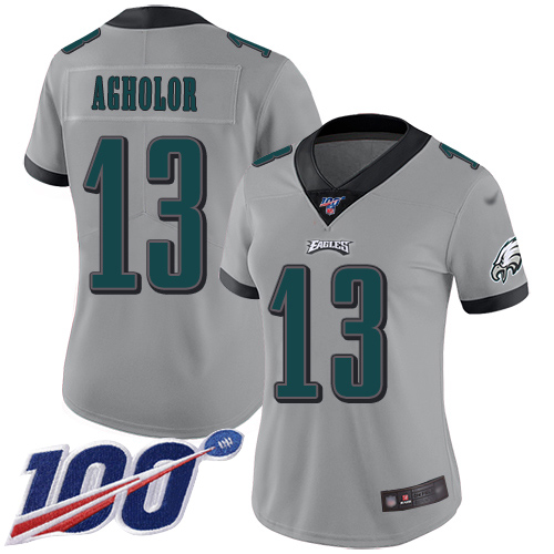 Nike Eagles #13 Nelson Agholor Silver Women's Stitched NFL Limited Inverted Legend 100th Season Jersey Nike Eagles #13 Nelson Agholor Silver Women's Stitched NFL Limited Inverted Legend 100th Season Jersey