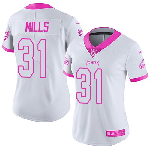 Nike Eagles #31 Jalen Mills White/Pink Women's Stitched NFL Limited Rush Fashion Jersey Nike Eagles #31 Jalen Mills White/Pink Women's Stitched NFL Limited Rush Fashion Jersey
