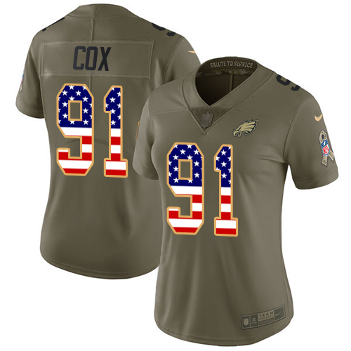 Nike Eagles #91 Fletcher Cox Olive/USA Flag Women's Stitched NFL Limited 2017 Salute to Service Jersey Nike Eagles #91 Fletcher Cox Olive/USA Flag Women's Stitched NFL Limited 2017 Salute to Service Jersey