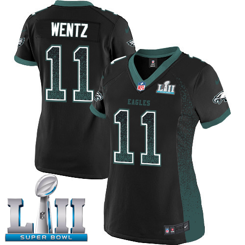 Nike Eagles #11 Carson Wentz Black Alternate Super Bowl LII Women's Stitched NFL Elite Drift Fashion Jersey Nike Eagles #11 Carson Wentz Black Alternate Super Bowl LII Women's Stitched NFL Elite Drift Fashion Jersey