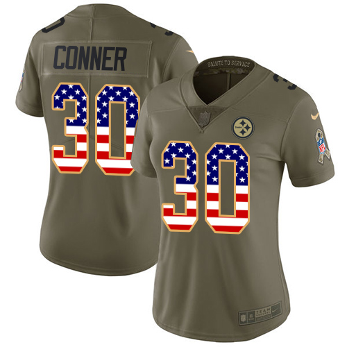 Nike Steelers #30 James Conner Olive/USA Flag Women's Stitched NFL Limited 2017 Salute to Service Jersey Nike Steelers #30 James Conner Olive/USA Flag Women's Stitched NFL Limited 2017 Salute to Service Jersey