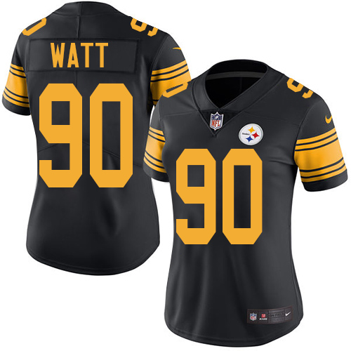 Nike Steelers #90 T. J. Watt Black Women's Stitched NFL Limited Rush Jersey Nike Steelers #90 T. J. Watt Black Women's Stitched NFL Limited Rush Jersey