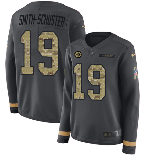 Nike Steelers #19 JuJu Smith-Schuster Anthracite Salute to Service Women's Stitched NFL Limited Therma Long Sleeve Jersey Nike Steelers #19 JuJu Smith-Schuster Anthracite Salute to Service Women's Stitched NFL Limited Therma Long Sleeve Jersey