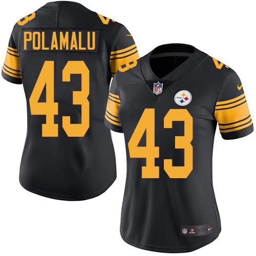 Nike Steelers #43 Troy Polamalu Black Women's Stitched NFL Limited Rush Jersey Nike Steelers #43 Troy Polamalu Black Women's Stitched NFL Limited Rush Jersey