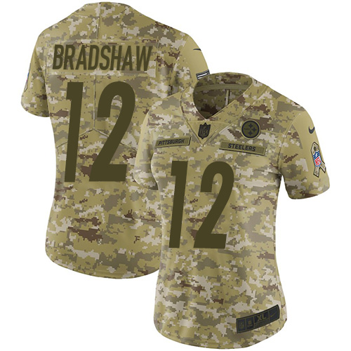 Nike Steelers #12 Terry Bradshaw Camo Women's Stitched NFL Limited 2018 Salute to Service Jersey Nike Steelers #12 Terry Bradshaw Camo Women's Stitched NFL Limited 2018 Salute to Service Jersey