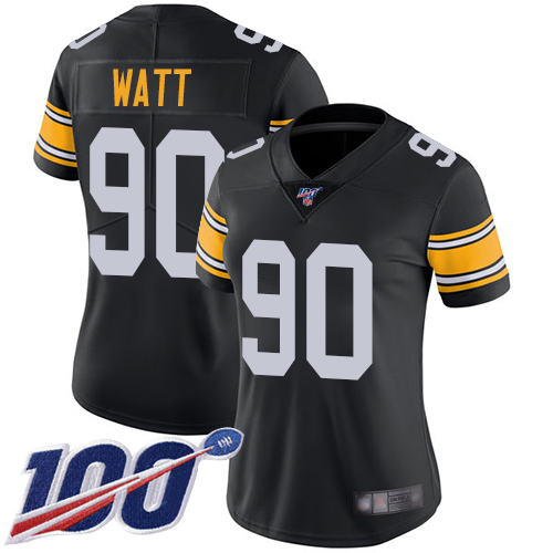 Nike Steelers #90 T. J. Watt Black Alternate Women's Stitched NFL 100th Season Vapor Limited Jersey Nike Steelers #90 T. J. Watt Black Alternate Women's Stitched NFL 100th Season Vapor Limited Jersey