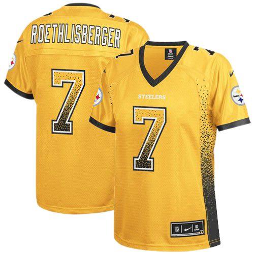 Nike Steelers #7 Ben Roethlisberger Gold Women's Stitched NFL Elite Drift Fashion Jersey Nike Steelers #7 Ben Roethlisberger Gold Women's Stitched NFL Elite Drift Fashion Jersey