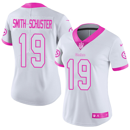 Nike Steelers #19 JuJu Smith-Schuster White/Pink Women's Stitched NFL Limited Rush Fashion Jersey Nike Steelers #19 JuJu Smith-Schuster White/Pink Women's Stitched NFL Limited Rush Fashion Jersey