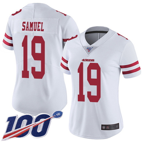 Nike 49ers #19 Deebo Samuel White Women's Stitched NFL 100th Season Vapor Limited Jersey Nike 49ers #19 Deebo Samuel White Women's Stitched NFL 100th Season Vapor Limited Jersey