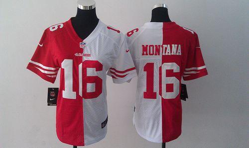 Nike 49ers #16 Joe Montana Red/White Women's Stitched NFL Elite Split Jersey Nike 49ers #16 Joe Montana Red/White Women's Stitched NFL Elite Split Jersey