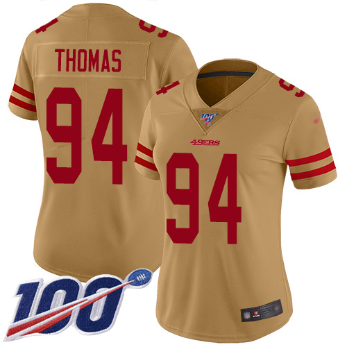 Nike 49ers #94 Solomon Thomas Gold Women's Stitched NFL Limited Inverted Legend 100th Season Jersey Nike 49ers #94 Solomon Thomas Gold Women's Stitched NFL Limited Inverted Legend 100th Season Jersey