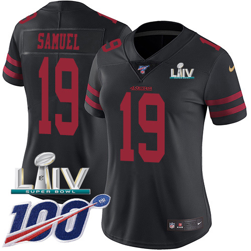 Nike 49ers #19 Deebo Samuel Black Super Bowl LIV 2020 Alternate Women's Stitched NFL 100th Season Vapor Limited Jersey Nike 49ers #19 Deebo Samuel Black Super Bowl LIV 2020 Alternate Women's Stitched NFL 100th Season Vapor Limited Jersey