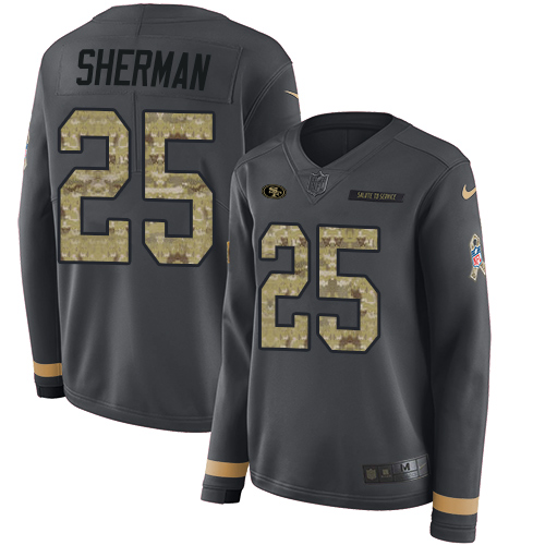 Nike 49ers #25 Richard Sherman Anthracite Salute to Service Women's Stitched NFL Limited Therma Long Sleeve Jersey Nike 49ers #25 Richard Sherman Anthracite Salute to Service Women's Stitched NFL Limited Therma Long Sleeve Jersey