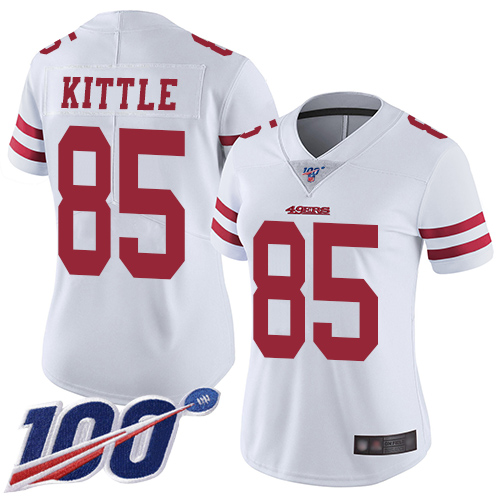 Nike 49ers #85 George Kittle White Women's Stitched NFL 100th Season Vapor Limited Jersey Nike 49ers #85 George Kittle White Women's Stitched NFL 100th Season Vapor Limited Jersey