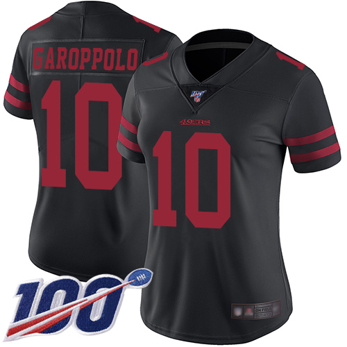 Nike 49ers #10 Jimmy Garoppolo Black Alternate Women's Stitched NFL 100th Season Vapor Limited Jersey Nike 49ers #10 Jimmy Garoppolo Black Alternate Women's Stitched NFL 100th Season Vapor Limited Jersey