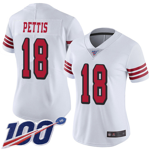 Nike 49ers #18 Dante Pettis White Rush Women's Stitched NFL Limited 100th Season Jersey Nike 49ers #18 Dante Pettis White Rush Women's Stitched NFL Limited 100th Season Jersey