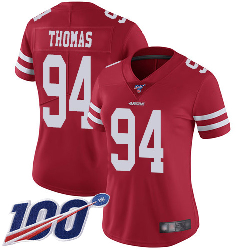 Nike 49ers #94 Solomon Thomas Red Team Color Women's Stitched NFL 100th Season Vapor Limited Jersey Nike 49ers #94 Solomon Thomas Red Team Color Women's Stitched NFL 100th Season Vapor Limited Jersey