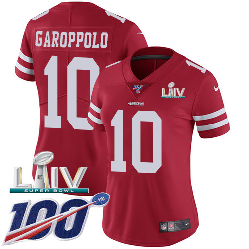 Nike 49ers #10 Jimmy Garoppolo Red Super Bowl LIV 2020 Team Color Women's Stitched NFL 100th Season Vapor Limited Jersey Nike 49ers #10 Jimmy Garoppolo Red Super Bowl LIV 2020 Team Color Women's Stitched NFL 100th Season Vapor Limited Jersey