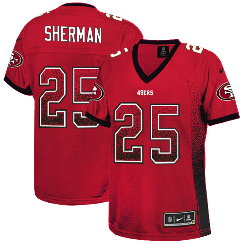 Nike 49ers #25 Richard Sherman Red Team Color Women's Stitched NFL Elite Drift Fashion Jersey Nike 49ers #25 Richard Sherman Red Team Color Women's Stitched NFL Elite Drift Fashion Jersey