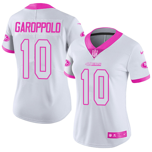 Nike 49ers #10 Jimmy Garoppolo White/Pink Women's Stitched NFL Limited Rush Fashion Jersey Nike 49ers #10 Jimmy Garoppolo White/Pink Women's Stitched NFL Limited Rush Fashion Jersey