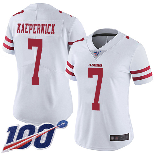 Nike 49ers #7 Colin Kaepernick White Women's Stitched NFL 100th Season Vapor Limited Jersey Nike 49ers #7 Colin Kaepernick White Women's Stitched NFL 100th Season Vapor Limited Jersey