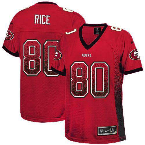 Nike 49ers #80 Jerry Rice Red Team Color Women's Stitched NFL Elite Drift Fashion Jersey Nike 49ers #80 Jerry Rice Red Team Color Women's Stitched NFL Elite Drift Fashion Jersey