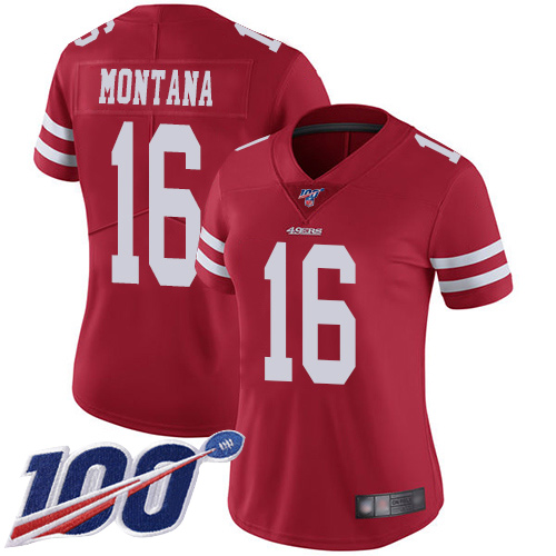 Nike 49ers #16 Joe Montana Red Team Color Women's Stitched NFL 100th Season Vapor Limited Jersey Nike 49ers #16 Joe Montana Red Team Color Women's Stitched NFL 100th Season Vapor Limited Jersey