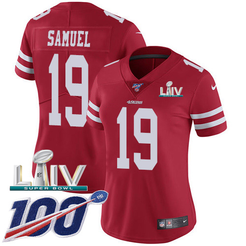 Nike 49ers #19 Deebo Samuel Red Super Bowl LIV 2020 Team Color Women's Stitched NFL 100th Season Vapor Limited Jersey Nike 49ers #19 Deebo Samuel Red Super Bowl LIV 2020 Team Color Women's Stitched NFL 100th Season Vapor Limited Jersey