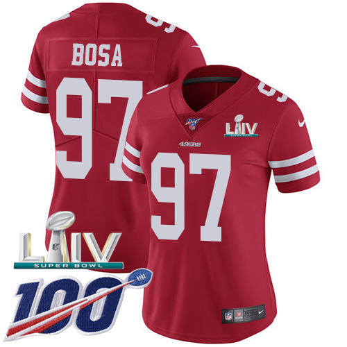 Nike 49ers #97 Nick Bosa Red Super Bowl LIV 2020 Team Color Women's Stitched NFL 100th Season Vapor Limited Jersey Nike 49ers #97 Nick Bosa Red Super Bowl LIV 2020 Team Color Women's Stitched NFL 100th Season Vapor Limited Jersey