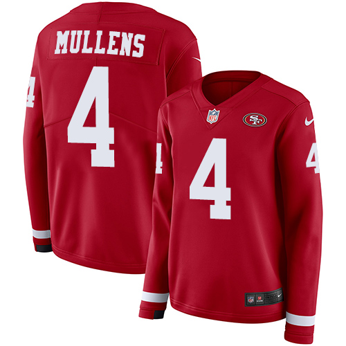 Nike 49ers #4 Nick Mullens Red Team Color Women's Stitched NFL Limited Therma Long Sleeve Jersey Nike 49ers #4 Nick Mullens Red Team Color Women's Stitched NFL Limited Therma Long Sleeve Jersey