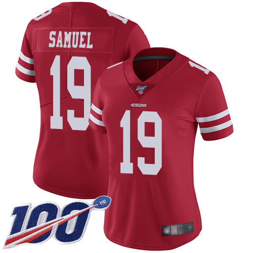 Nike 49ers #19 Deebo Samuel Red Team Color Women's Stitched NFL 100th Season Vapor Limited Jersey Nike 49ers #19 Deebo Samuel Red Team Color Women's Stitched NFL 100th Season Vapor Limited Jersey