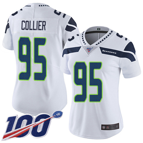 Nike Seahawks #95 L.J. Collier White Women's Stitched NFL 100th Season Vapor Limited Jersey Nike Seahawks #95 L.J. Collier White Women's Stitched NFL 100th Season Vapor Limited Jersey