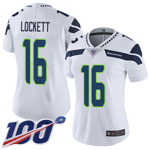 Nike Seahawks #16 Tyler Lockett White Women's Stitched NFL 100th Season Vapor Limited Jersey Nike Seahawks #16 Tyler Lockett White Women's Stitched NFL 100th Season Vapor Limited Jersey