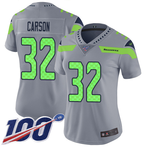 Nike Seahawks #32 Chris Carson Silver Women's Stitched NFL Limited Inverted Legend 100th Season Jersey Nike Seahawks #32 Chris Carson Silver Women's Stitched NFL Limited Inverted Legend 100th Season Jersey