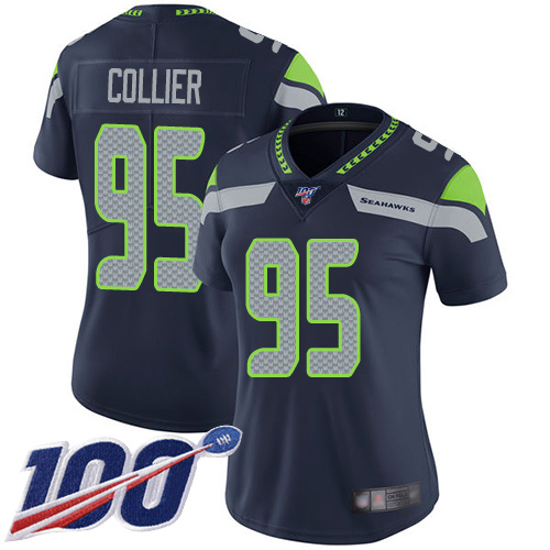 Nike Seahawks #95 L.J. Collier Steel Blue Team Color Women's Stitched NFL 100th Season Vapor Limited Jersey Nike Seahawks #95 L.J. Collier Steel Blue Team Color Women's Stitched NFL 100th Season Vapor Limited Jersey