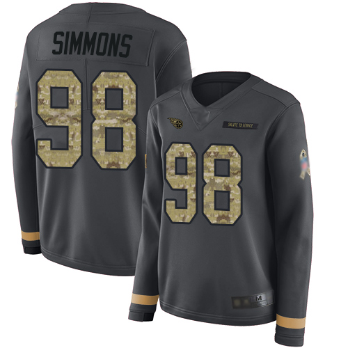 Nike Titans #98 Jeffery Simmons Anthracite Salute to Service Women's Stitched NFL Limited Therma Long Sleeve Jersey Nike Titans #98 Jeffery Simmons Anthracite Salute to Service Women's Stitched NFL Limited Therma Long Sleeve Jersey