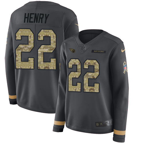 Nike Titans #22 Derrick Henry Anthracite Salute to Service Women's Stitched NFL Limited Therma Long Sleeve Jersey Nike Titans #22 Derrick Henry Anthracite Salute to Service Women's Stitched NFL Limited Therma Long Sleeve Jersey