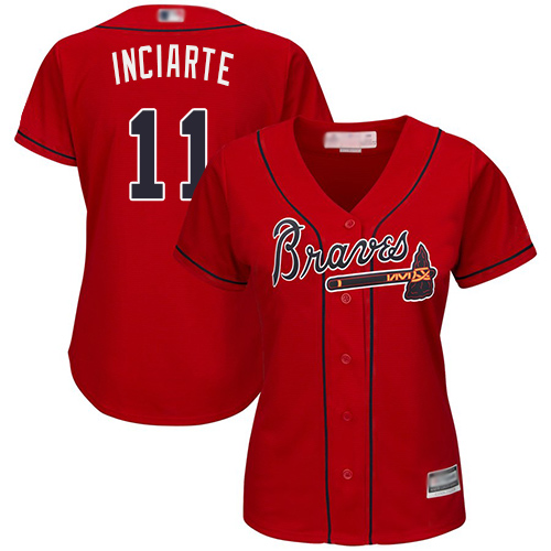 Braves #11 Ender Inciarte Red Alternate Women's Stitched MLB Jersey Braves #11 Ender Inciarte Red Alternate Women's Stitched MLB Jersey