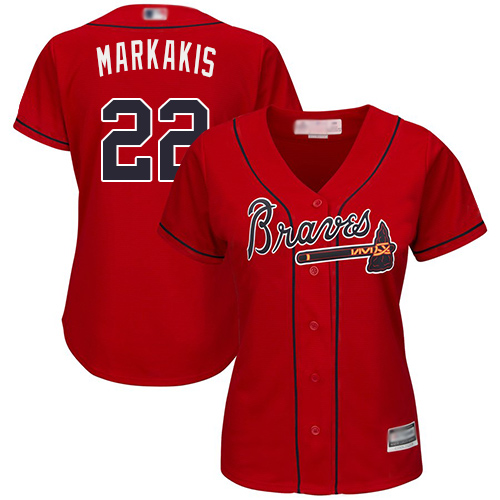 Braves #22 Nick Markakis Red Alternate Women's Stitched MLB Jersey Braves #22 Nick Markakis Red Alternate Women's Stitched MLB Jersey